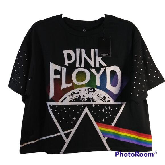 Pink Floyd Dark Side Of The Moon Crop Tee Studded Size XL - Picture 1 of 6